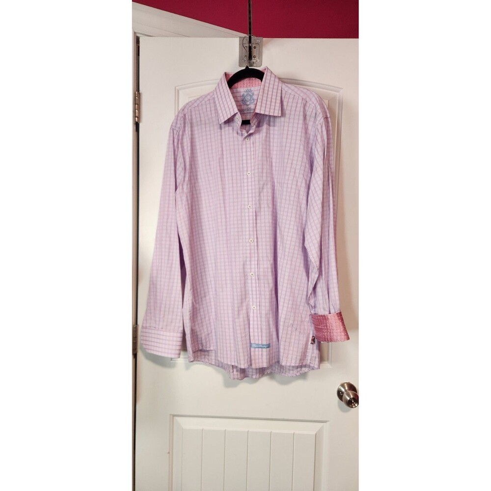 English Laundry Mens XL Pink Blue Check Long Sleeve Button Up 100% Cotton Shirt